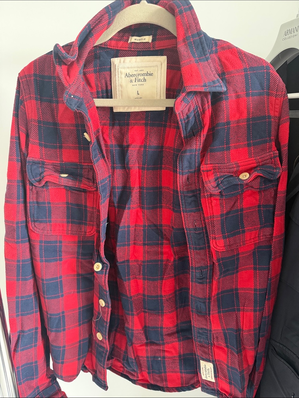 Abercrombie & Fitch Red and Navy Plaid Flannel Shirt Jacket